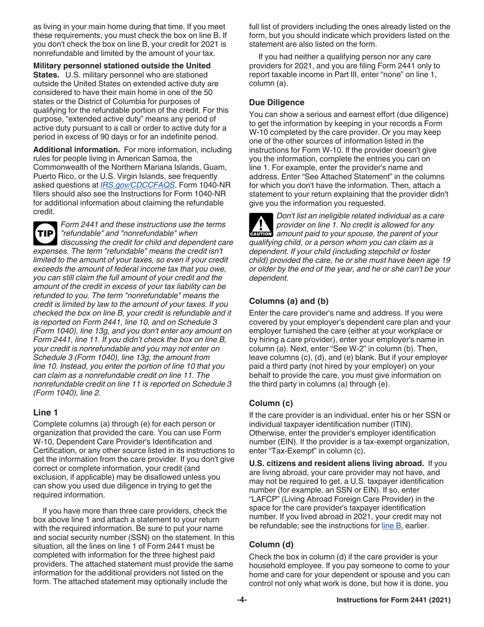 Instructions for IRS Form 2441 Child and Dependent Care Expenses, Page 4