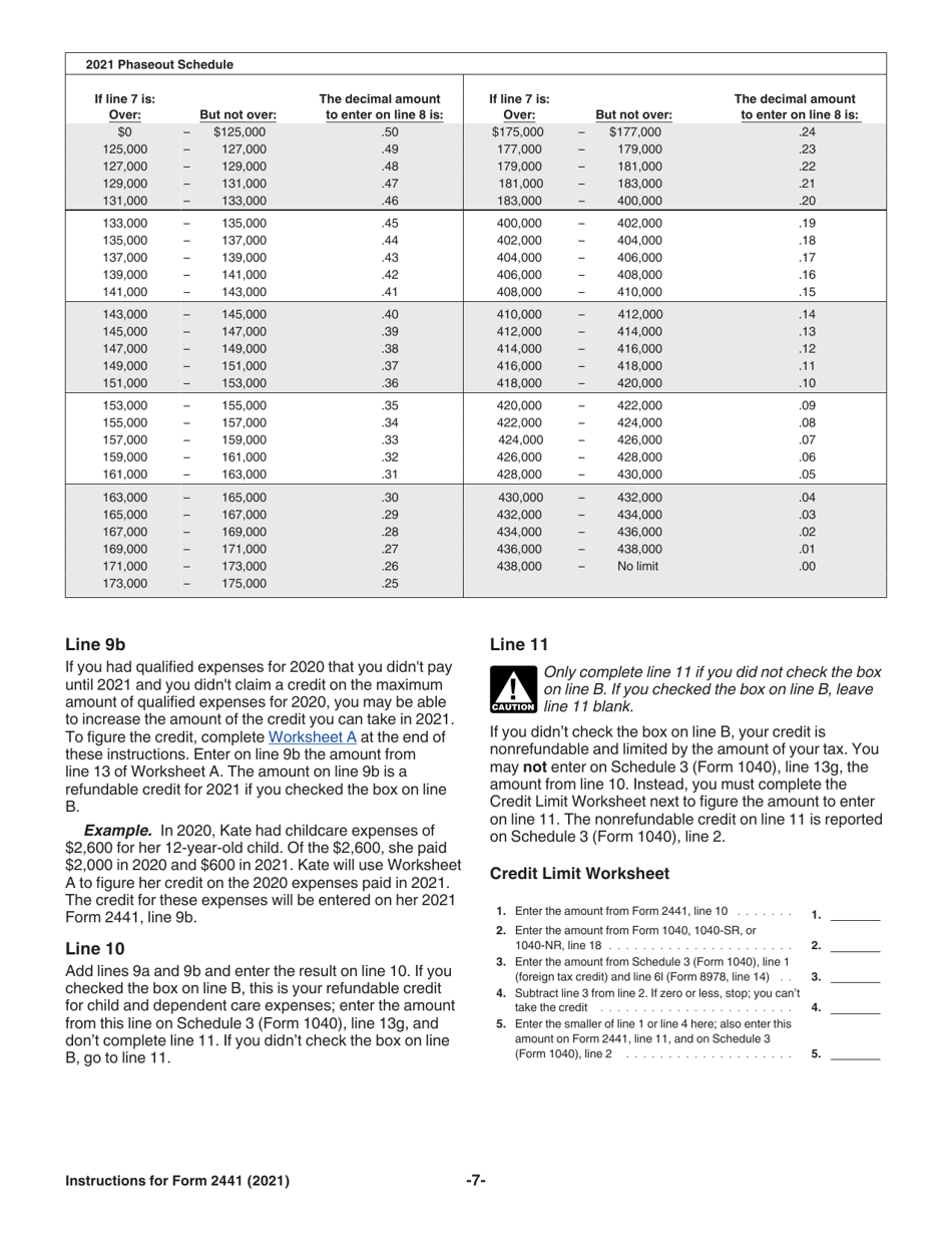Instructions for IRS Form 2441 Child and Dependent Care Expenses, Page 7