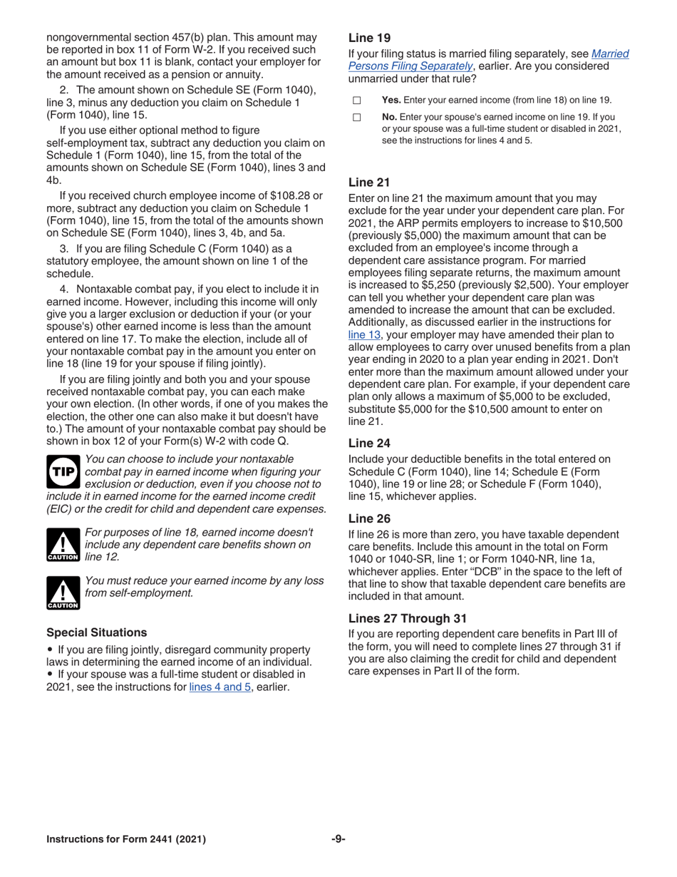 Instructions for IRS Form 2441 Child and Dependent Care Expenses, Page 9