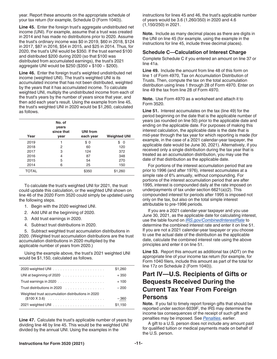 Instructions for IRS Form 3520 Annual Return to Report Transactions With Foreign Trusts and Receipt of Certain Foreign Gifts, Page 11