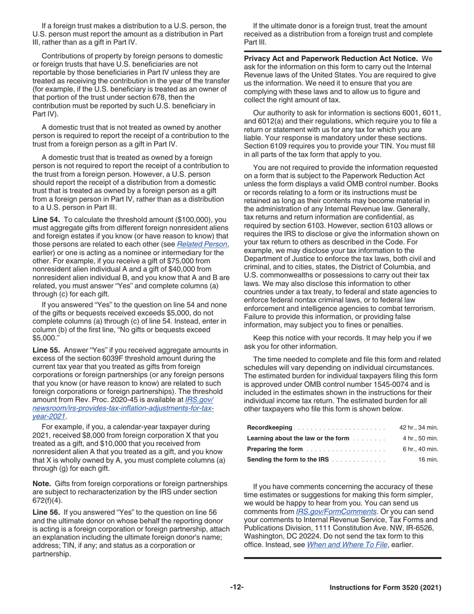 Instructions for IRS Form 3520 Annual Return to Report Transactions With Foreign Trusts and Receipt of Certain Foreign Gifts, Page 12