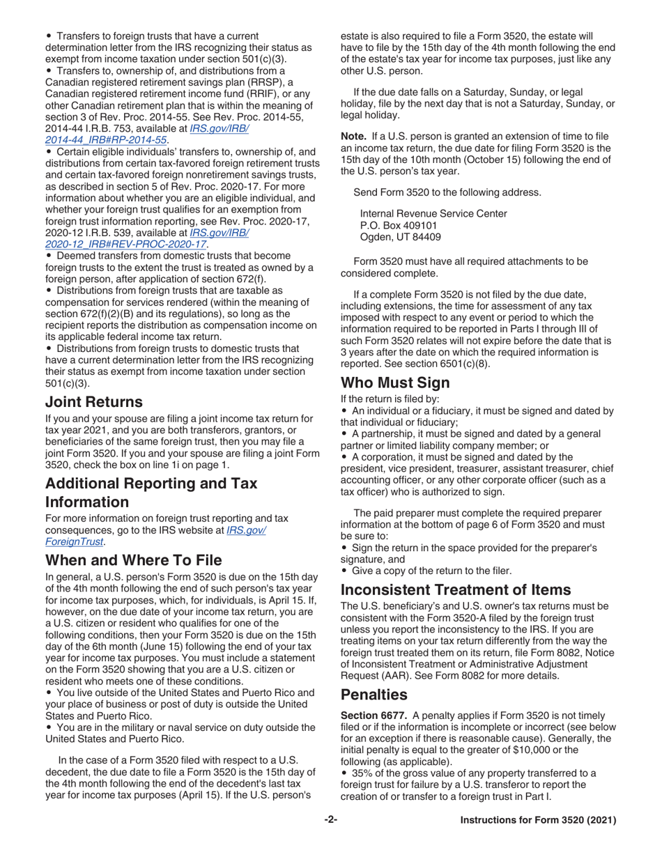 Instructions for IRS Form 3520 Annual Return to Report Transactions With Foreign Trusts and Receipt of Certain Foreign Gifts, Page 2