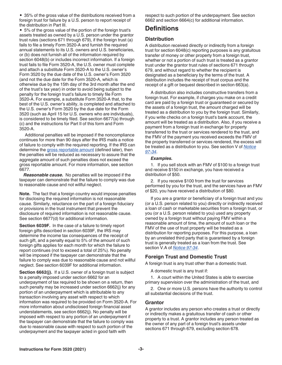 Instructions for IRS Form 3520 Annual Return to Report Transactions With Foreign Trusts and Receipt of Certain Foreign Gifts, Page 3
