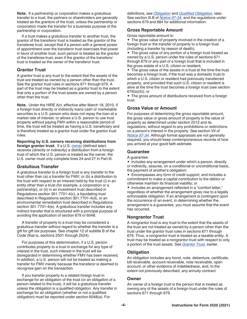 Instructions for IRS Form 3520 Annual Return to Report Transactions With Foreign Trusts and Receipt of Certain Foreign Gifts, Page 4