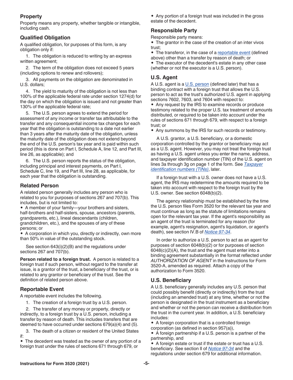 Instructions for IRS Form 3520 Annual Return to Report Transactions With Foreign Trusts and Receipt of Certain Foreign Gifts, Page 5