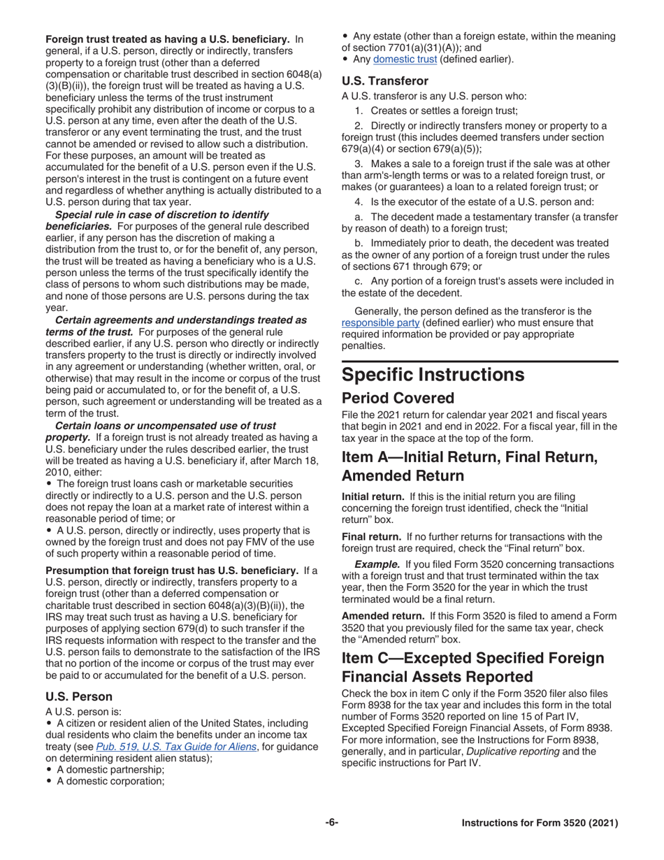 Instructions for IRS Form 3520 Annual Return to Report Transactions With Foreign Trusts and Receipt of Certain Foreign Gifts, Page 6