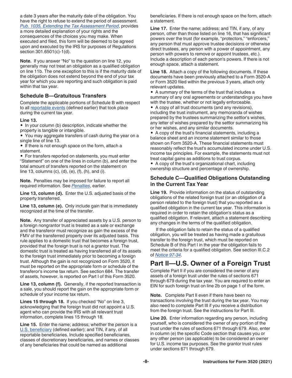 Instructions for IRS Form 3520 Annual Return to Report Transactions With Foreign Trusts and Receipt of Certain Foreign Gifts, Page 8