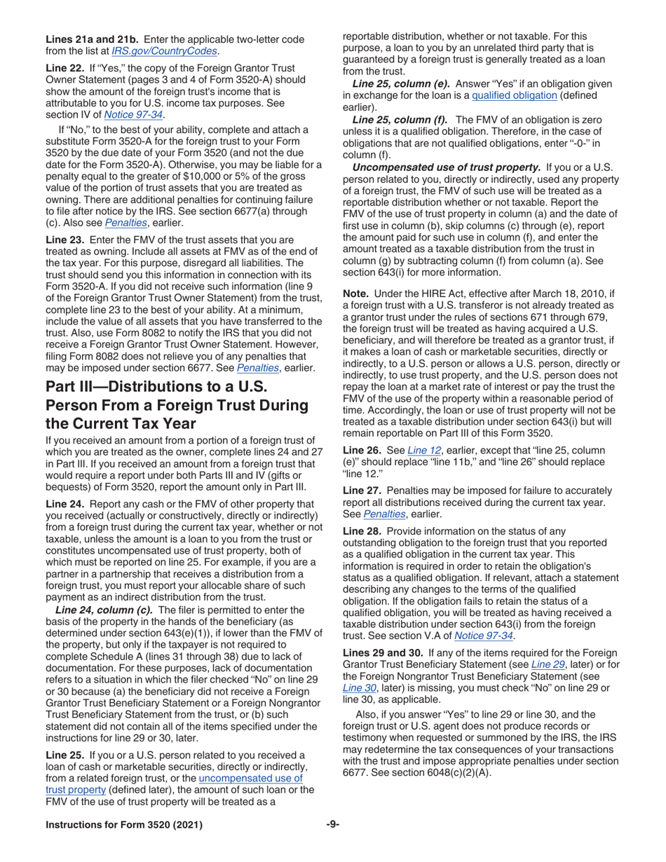 Instructions for IRS Form 3520 Annual Return to Report Transactions With Foreign Trusts and Receipt of Certain Foreign Gifts, Page 9