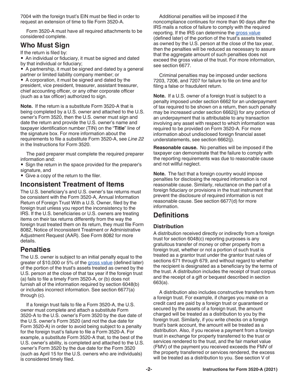 Instructions for IRS Form 3520-A Annual Information Return of Foreign Trust With a U.S. Owner, Page 2