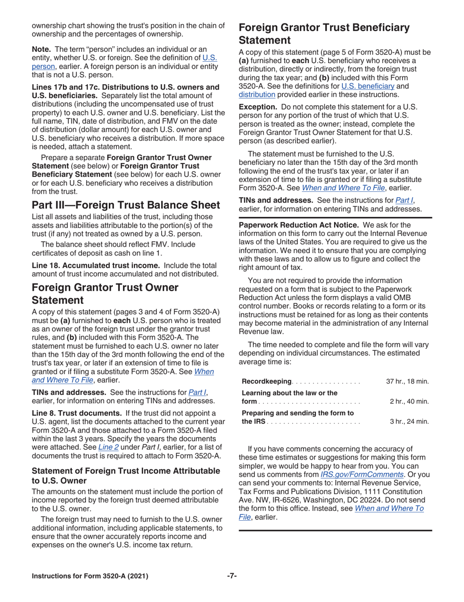 Instructions for IRS Form 3520-A Annual Information Return of Foreign Trust With a U.S. Owner, Page 7