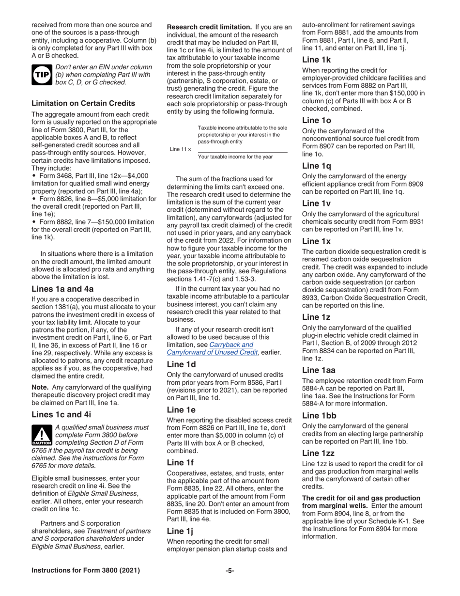 Download instructions for irs form 3800 general business credit pdf