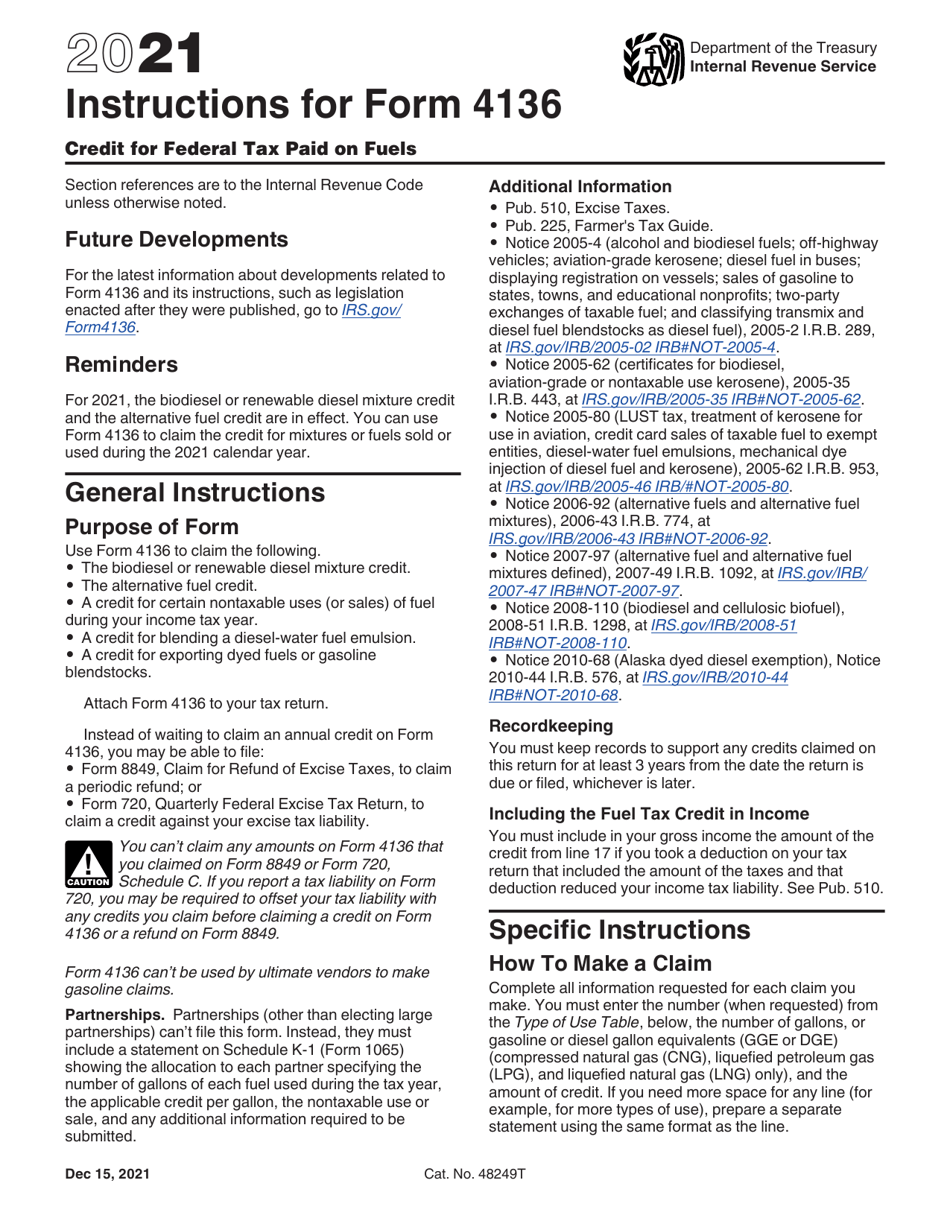 Instructions for IRS Form 4136 Credit for Federal Tax Paid on Fuels, Page 1