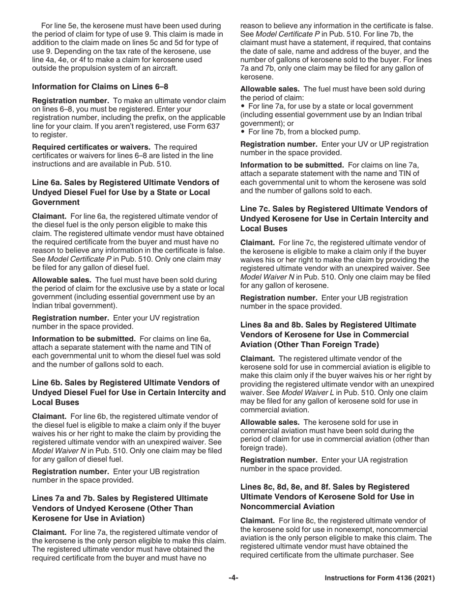 Instructions for IRS Form 4136 Credit for Federal Tax Paid on Fuels, Page 4