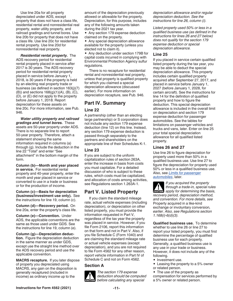 Instructions for IRS Form 4562 Depreciation and Amortization (Including Information on Listed Property), Page 11