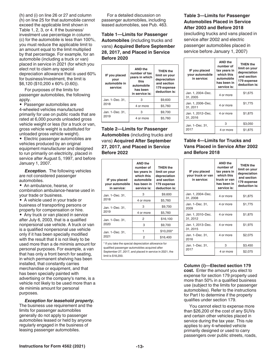 Instructions for IRS Form 4562 Depreciation and Amortization (Including Information on Listed Property), Page 13