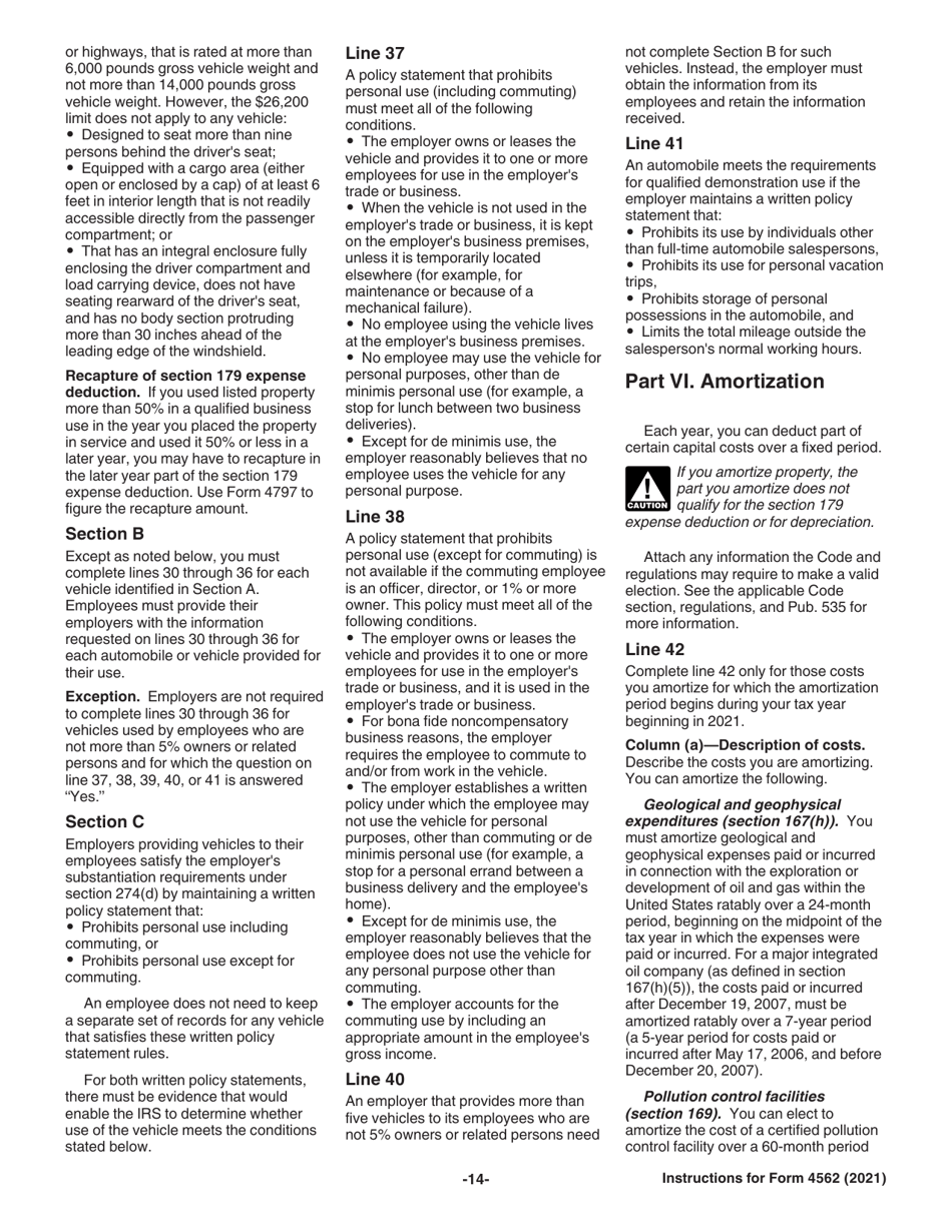 Instructions for IRS Form 4562 Depreciation and Amortization (Including Information on Listed Property), Page 14