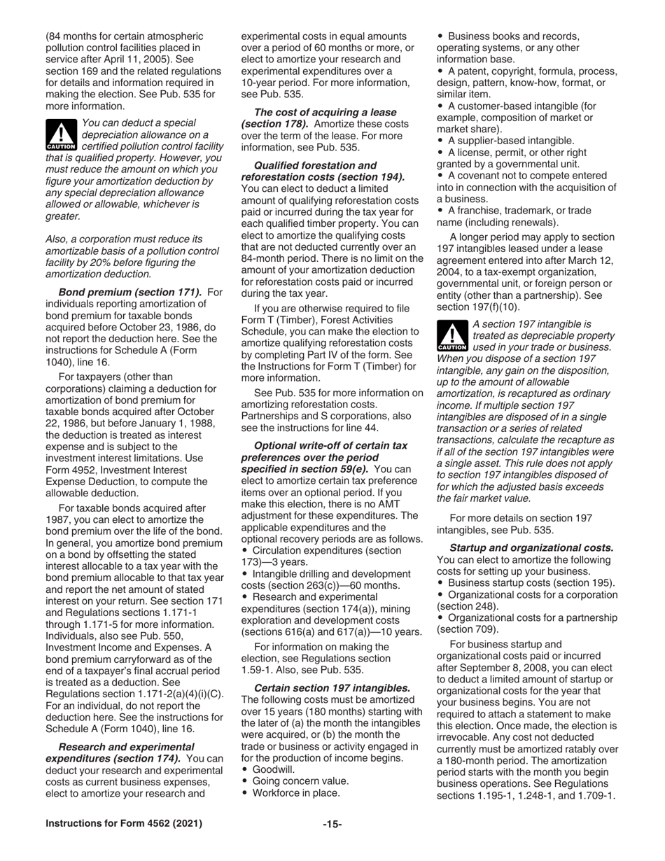 Instructions for IRS Form 4562 Depreciation and Amortization (Including Information on Listed Property), Page 15