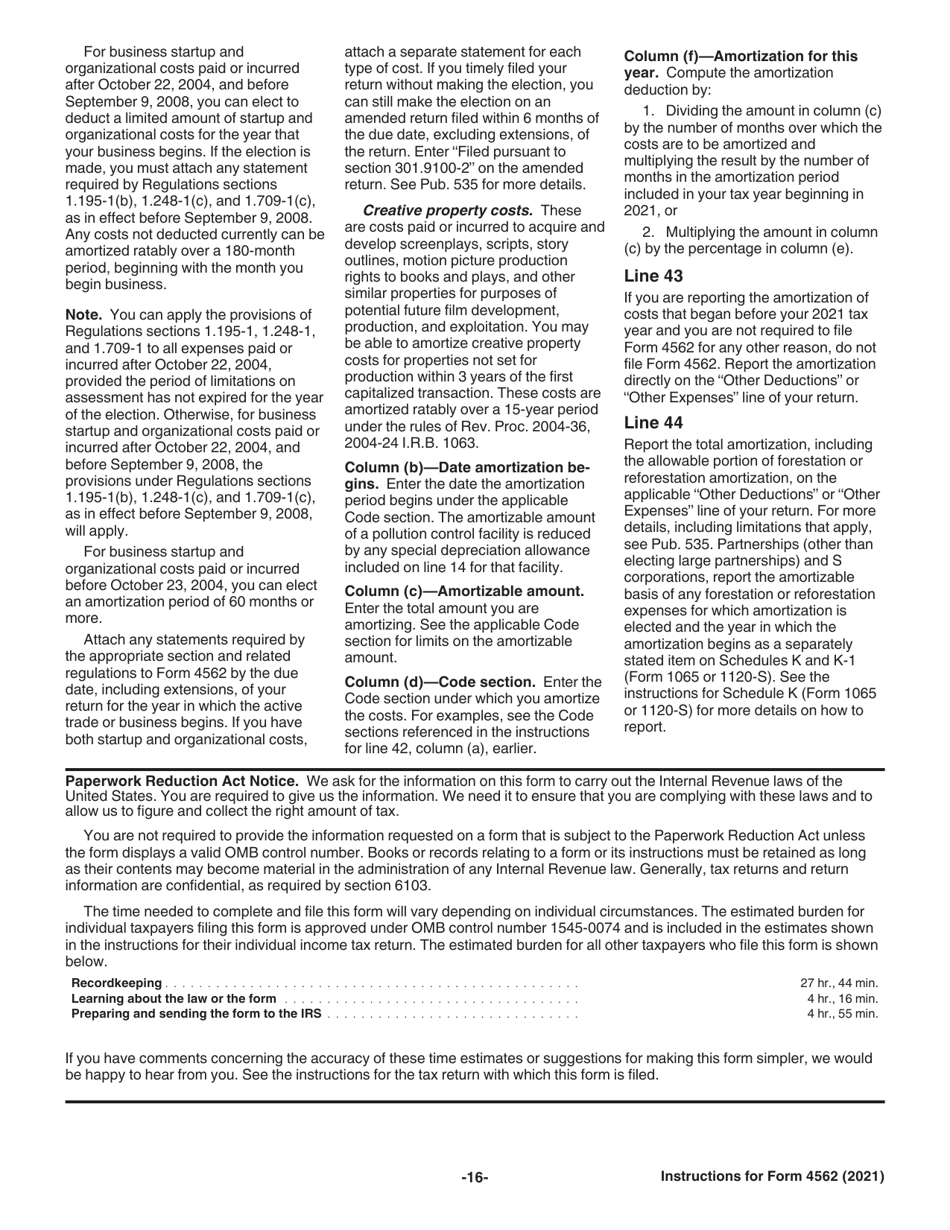 Instructions for IRS Form 4562 Depreciation and Amortization (Including Information on Listed Property), Page 16