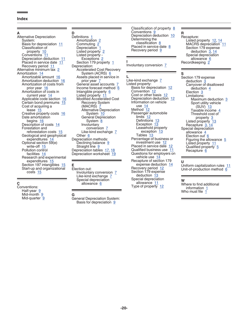 Instructions for IRS Form 4562 Depreciation and Amortization (Including Information on Listed Property), Page 20