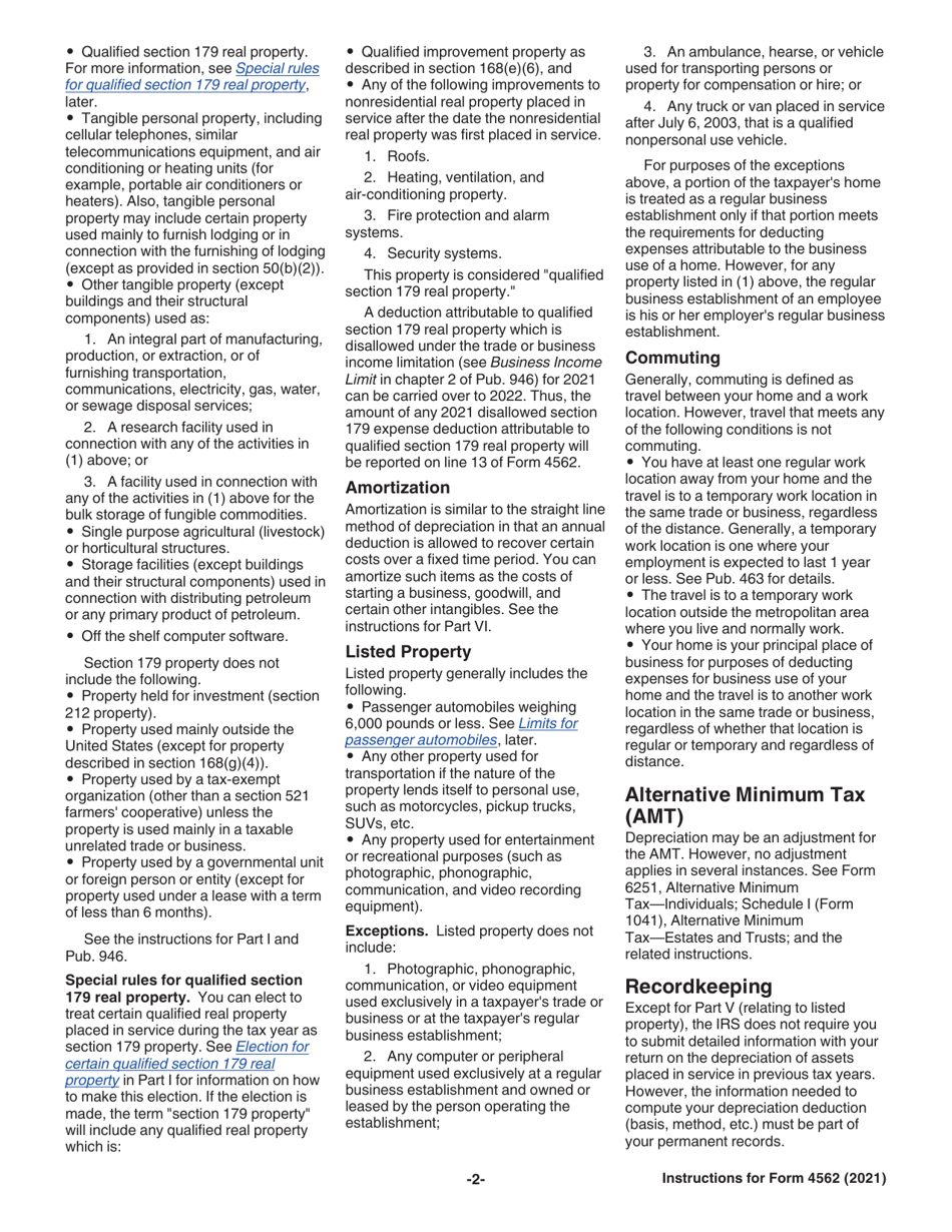 Instructions for IRS Form 4562 Depreciation and Amortization (Including Information on Listed Property), Page 2