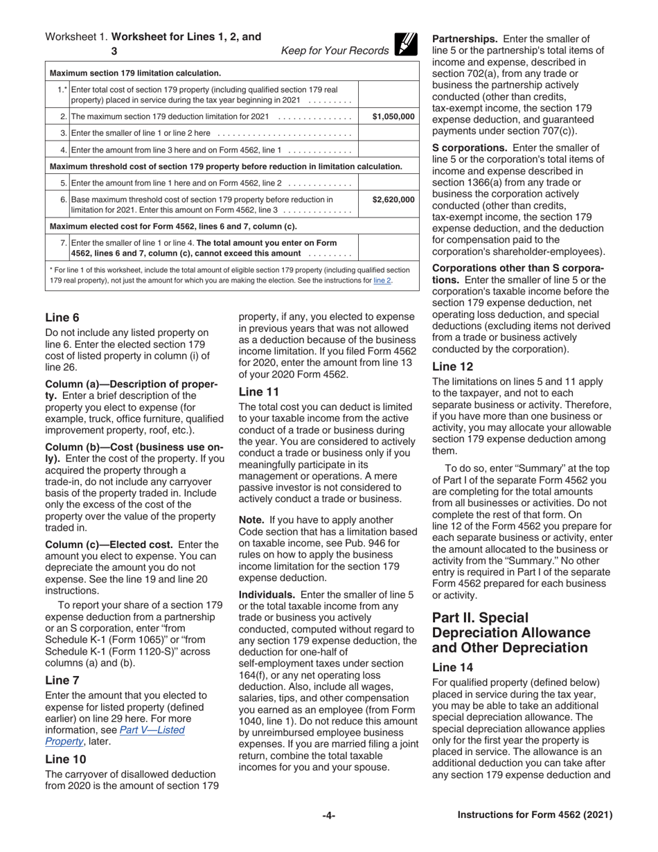 Instructions for IRS Form 4562 Depreciation and Amortization (Including Information on Listed Property), Page 4