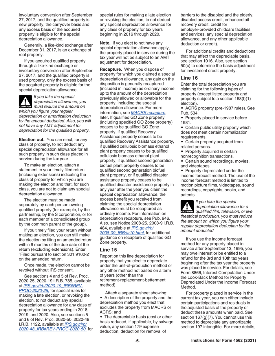 Instructions for IRS Form 4562 Depreciation and Amortization (Including Information on Listed Property), Page 6