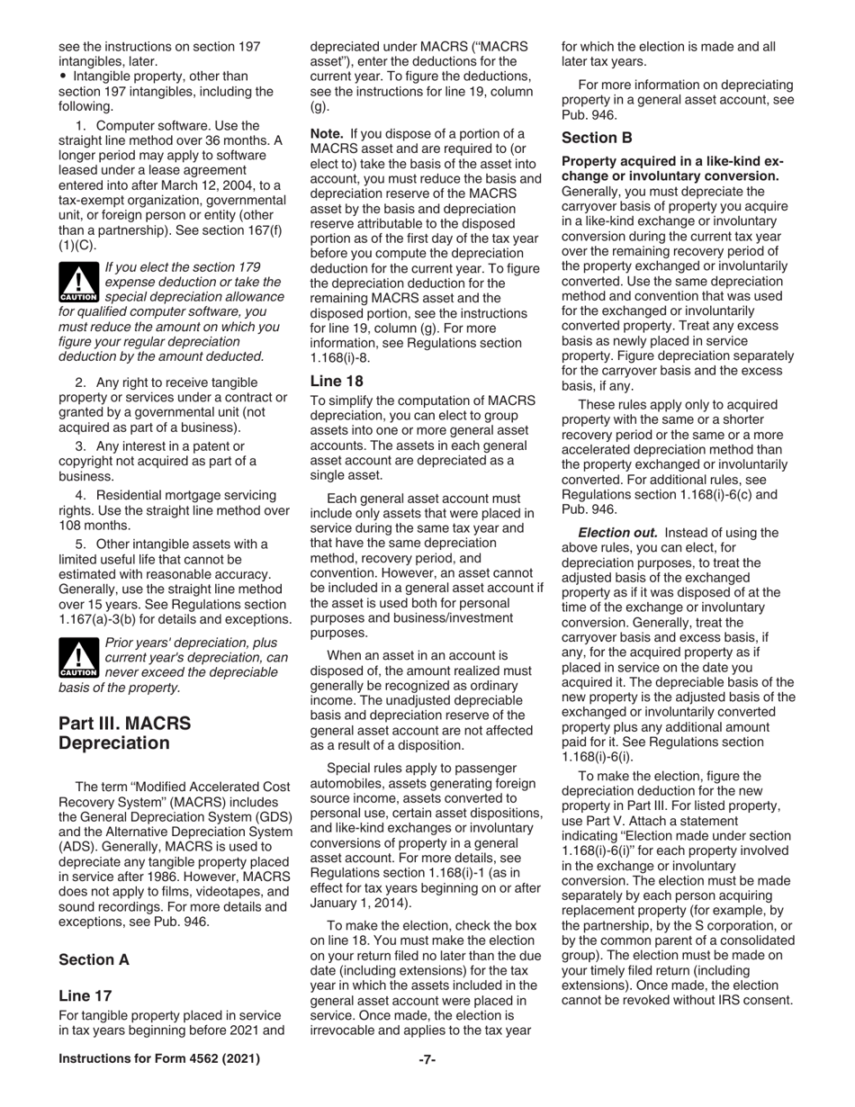 Instructions for IRS Form 4562 Depreciation and Amortization (Including Information on Listed Property), Page 7