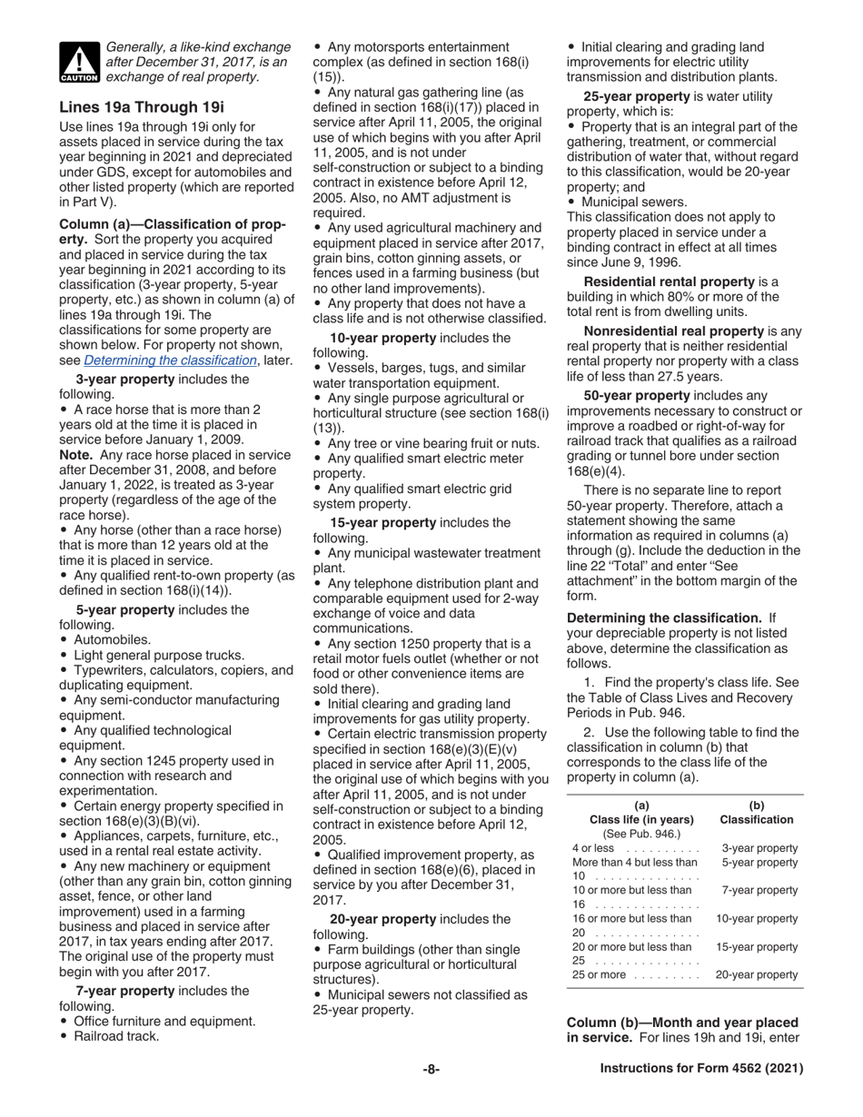Instructions for IRS Form 4562 Depreciation and Amortization (Including Information on Listed Property), Page 8