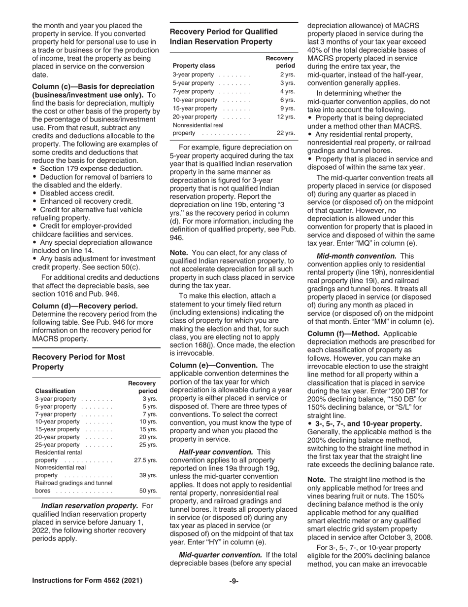Instructions for IRS Form 4562 Depreciation and Amortization (Including Information on Listed Property), Page 9