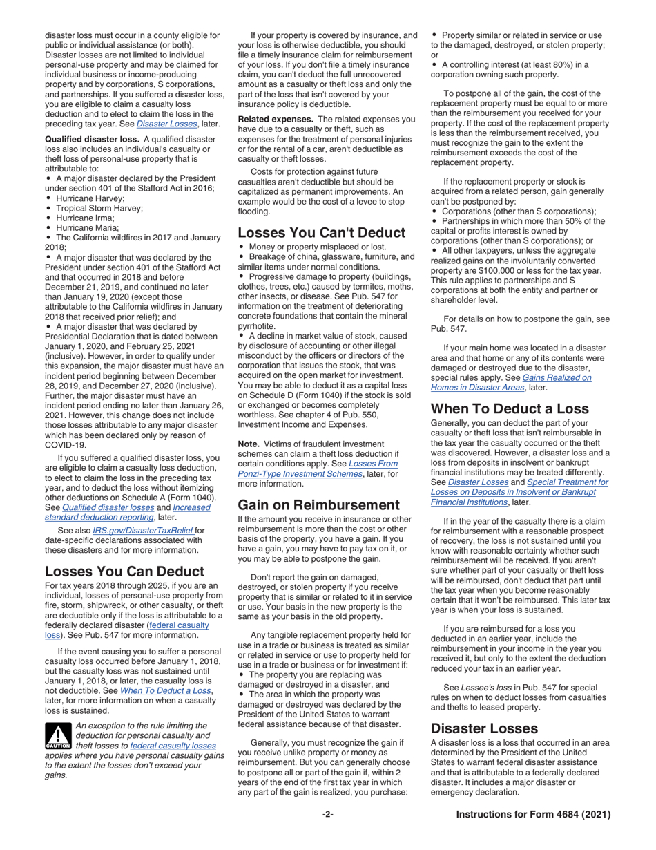 Instructions for IRS Form 4684 Casualties and Thefts, Page 2