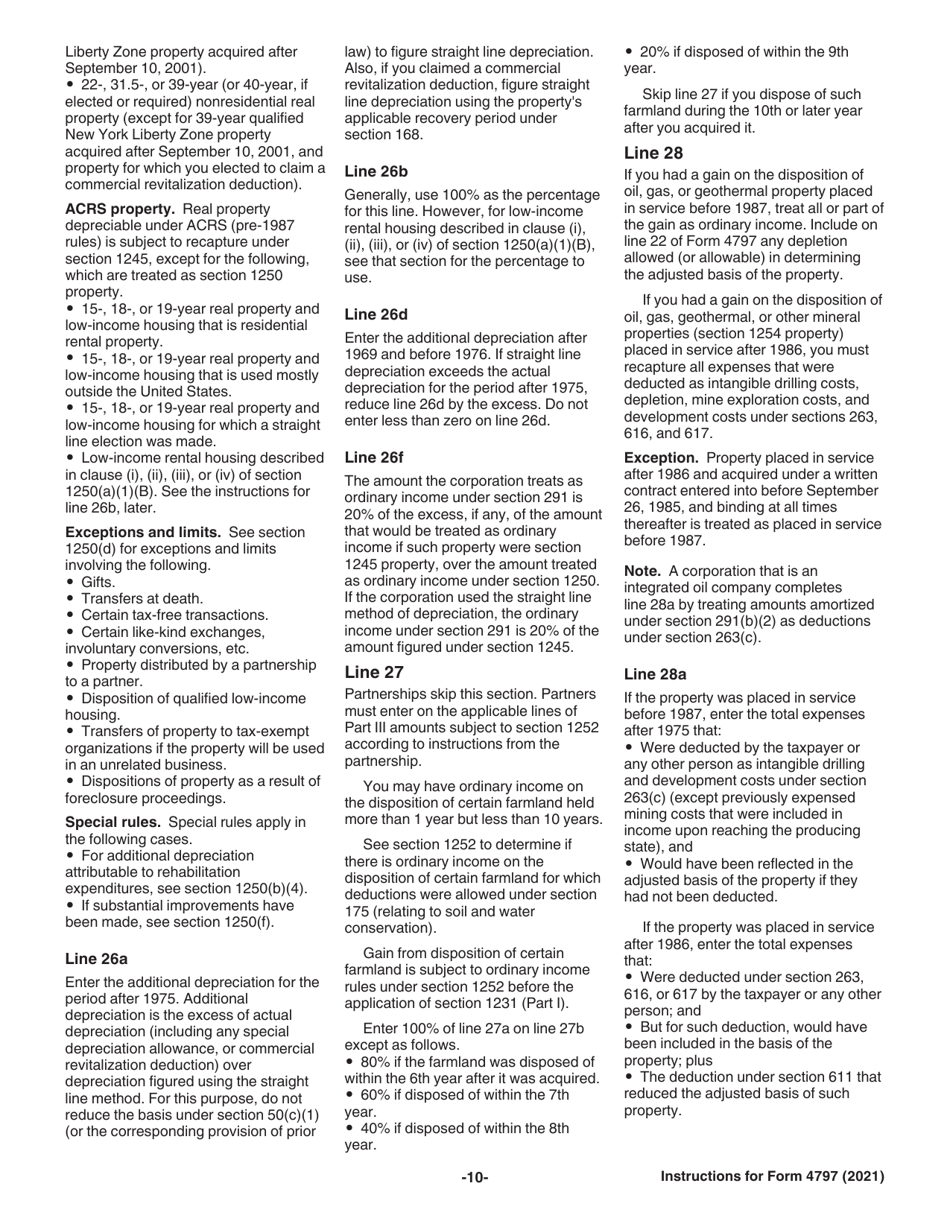 Instructions for IRS Form 4797 Sales of Business Property (Also Involuntary Conversions and Recapture Amounts Under Sections 179 and 280f(B)(2)), Page 10
