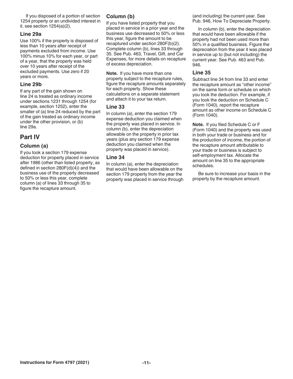 Instructions for IRS Form 4797 Sales of Business Property (Also Involuntary Conversions and Recapture Amounts Under Sections 179 and 280f(B)(2)), Page 11