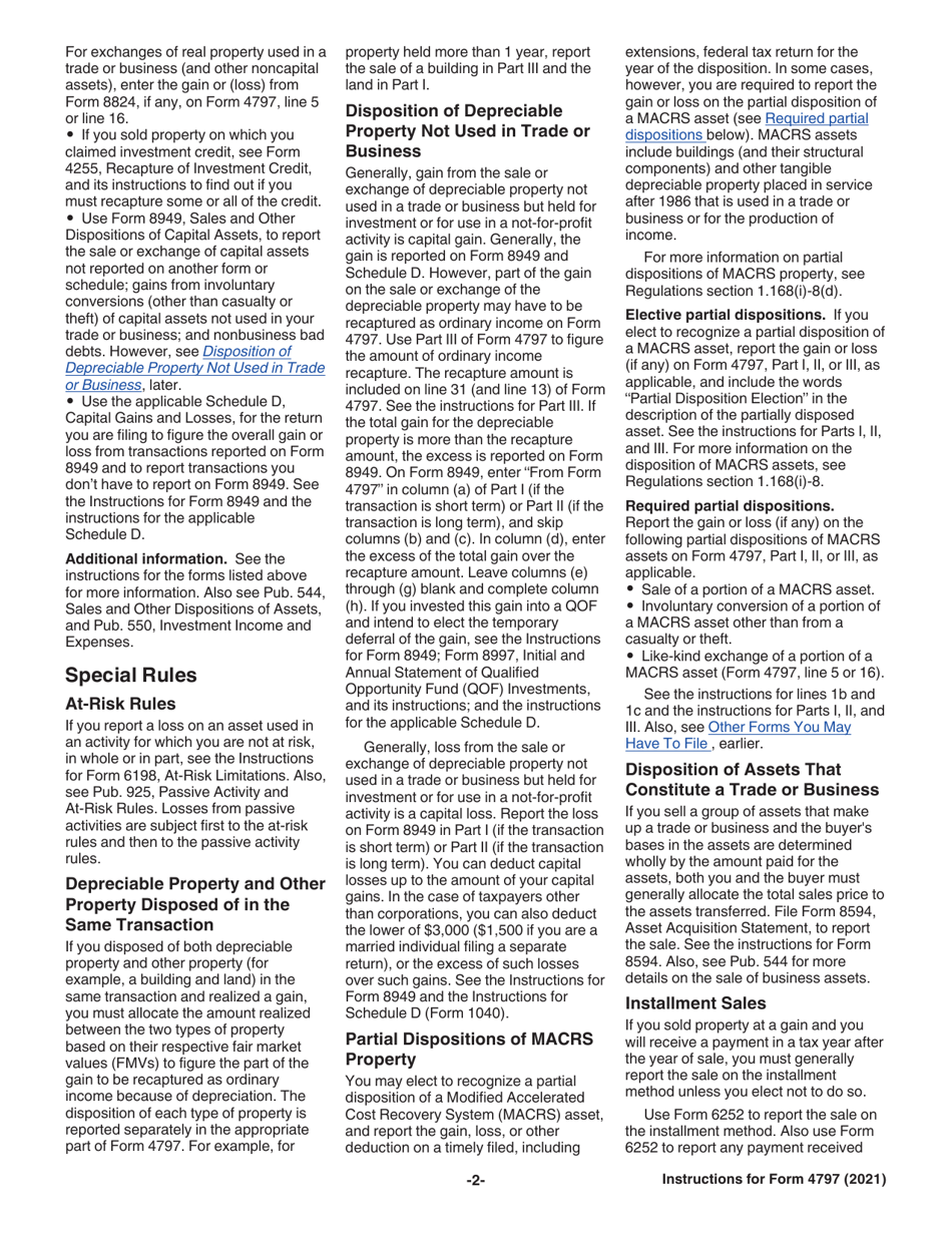 Instructions for IRS Form 4797 Sales of Business Property (Also Involuntary Conversions and Recapture Amounts Under Sections 179 and 280f(B)(2)), Page 2