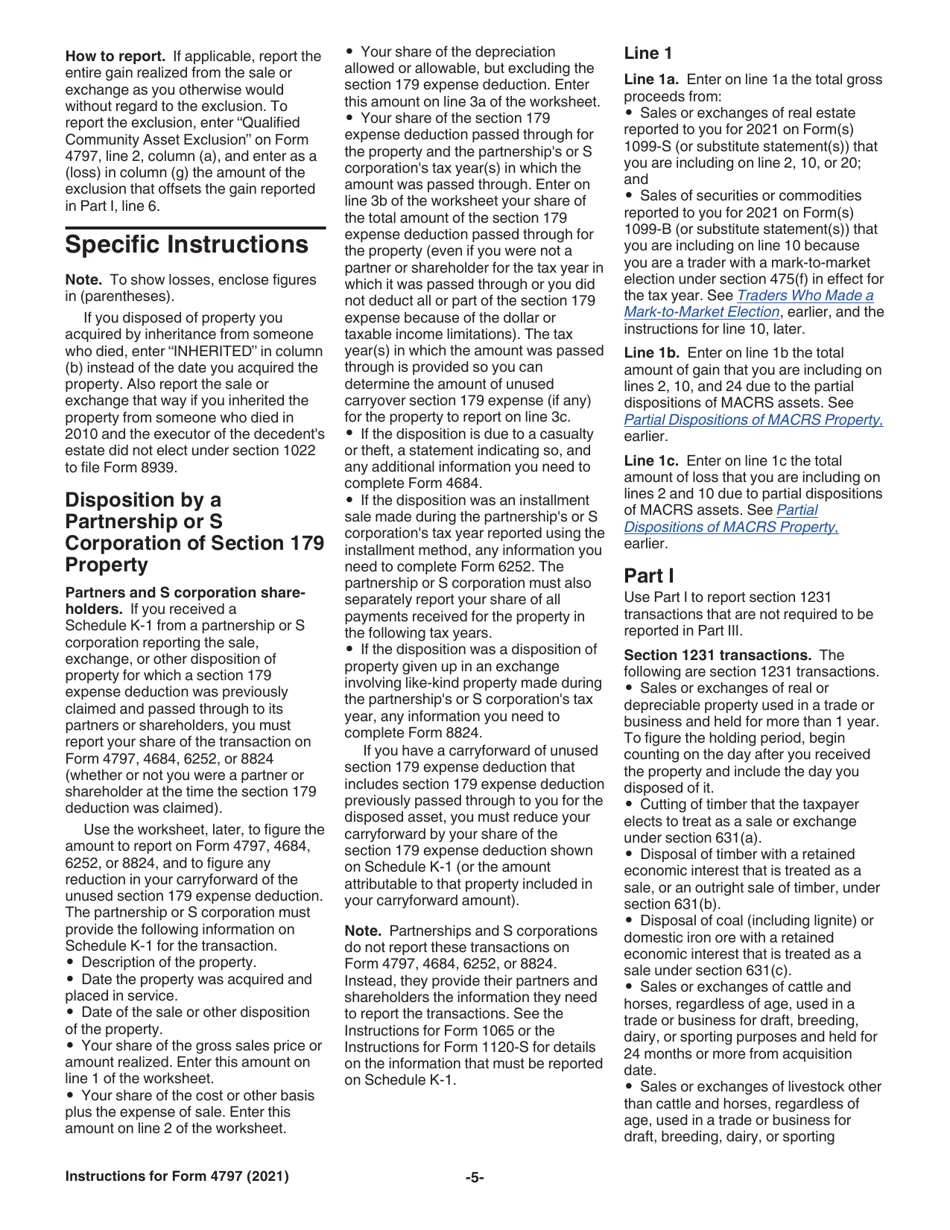 Instructions for IRS Form 4797 Sales of Business Property (Also Involuntary Conversions and Recapture Amounts Under Sections 179 and 280f(B)(2)), Page 5