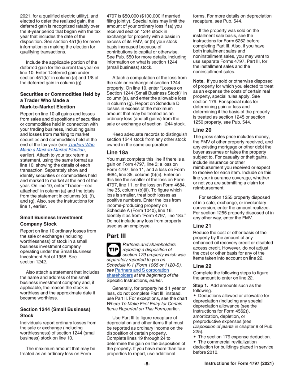 Instructions for IRS Form 4797 Sales of Business Property (Also Involuntary Conversions and Recapture Amounts Under Sections 179 and 280f(B)(2)), Page 8