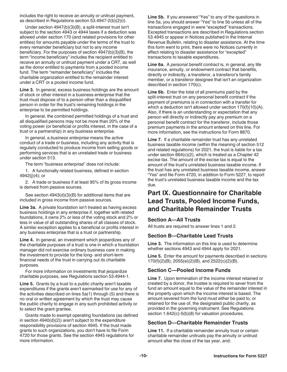 Instructions for IRS Form 5227 Split-Interest Trust Information Return, Page 10