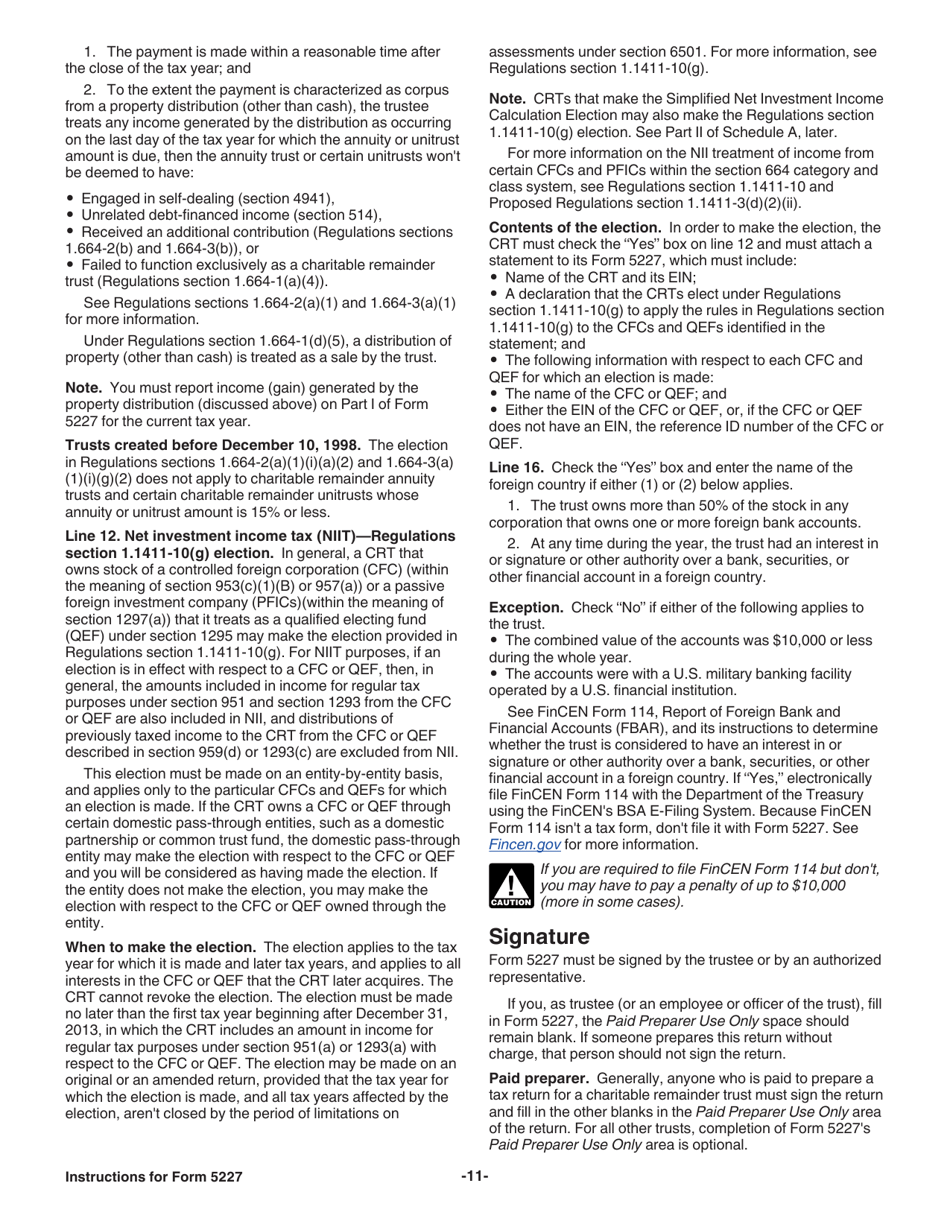 Instructions for IRS Form 5227 Split-Interest Trust Information Return, Page 11