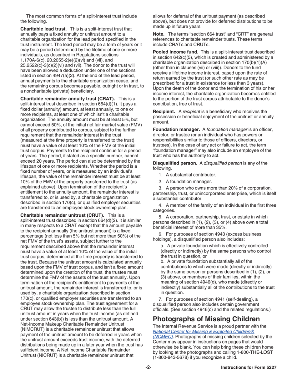 Instructions for IRS Form 5227 Split-Interest Trust Information Return, Page 2