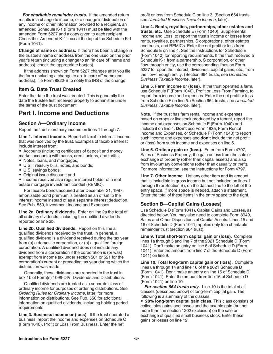Instructions for IRS Form 5227 Split-Interest Trust Information Return, Page 5