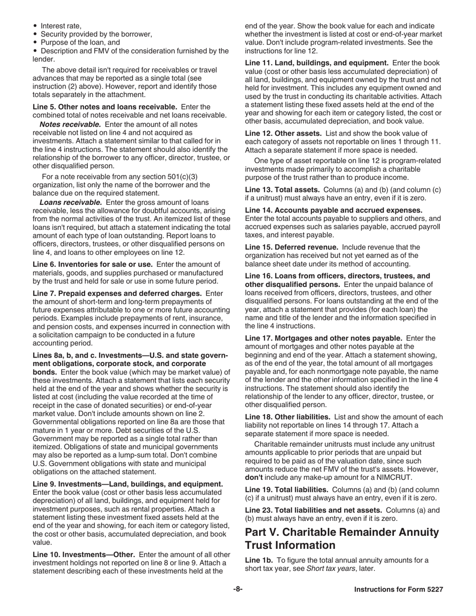 Instructions for IRS Form 5227 Split-Interest Trust Information Return, Page 8