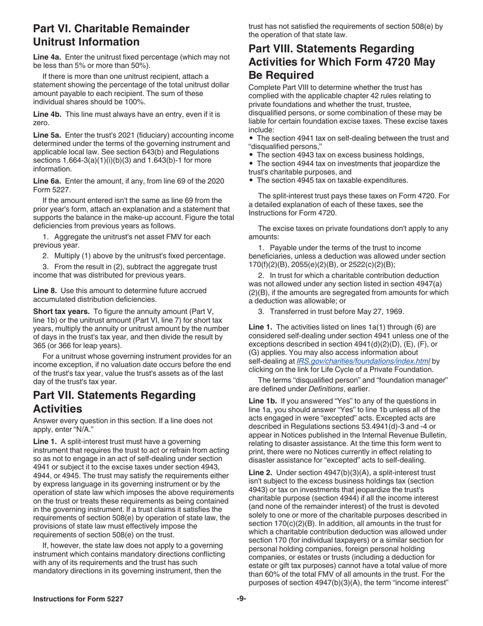 Instructions for IRS Form 5227 Split-Interest Trust Information Return, Page 9