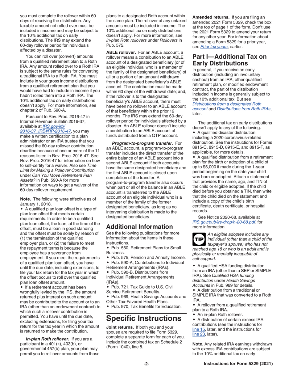 Instructions for IRS Form 5329 Additional Taxes on Qualified Plans (Including IRAs) and Other Tax-Favored Accounts, Page 2