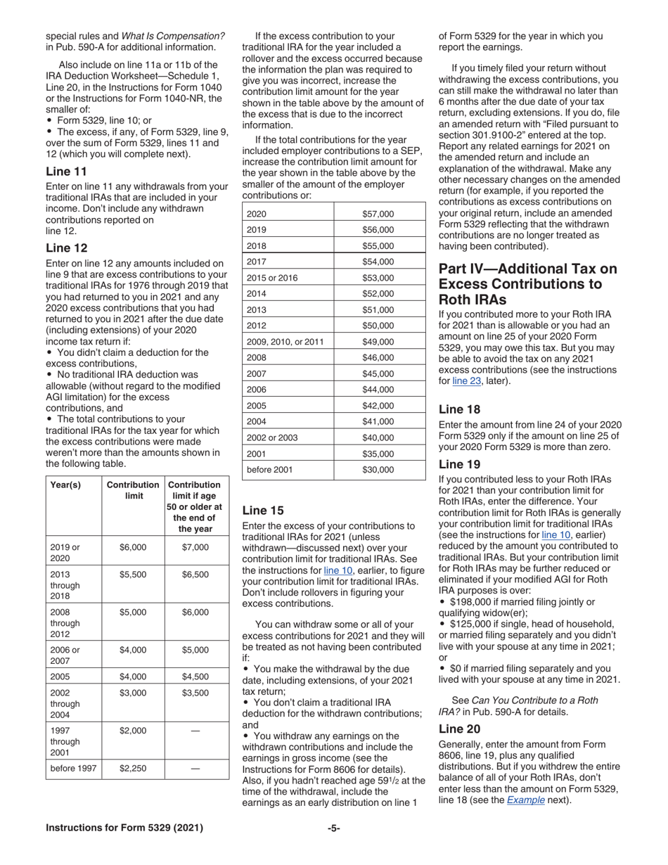 Instructions for IRS Form 5329 Additional Taxes on Qualified Plans (Including IRAs) and Other Tax-Favored Accounts, Page 5