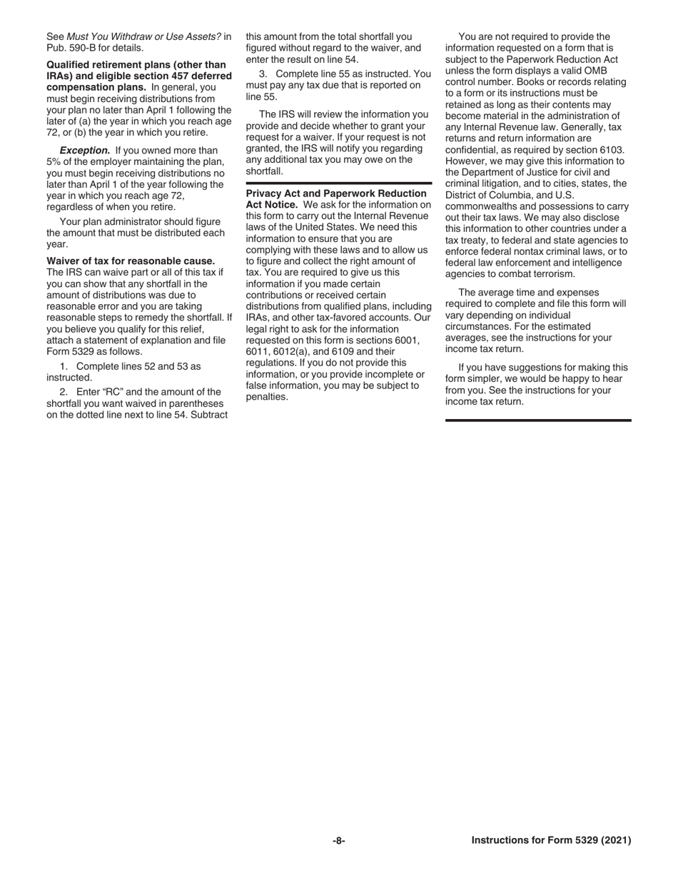 Instructions for IRS Form 5329 Additional Taxes on Qualified Plans (Including IRAs) and Other Tax-Favored Accounts, Page 8