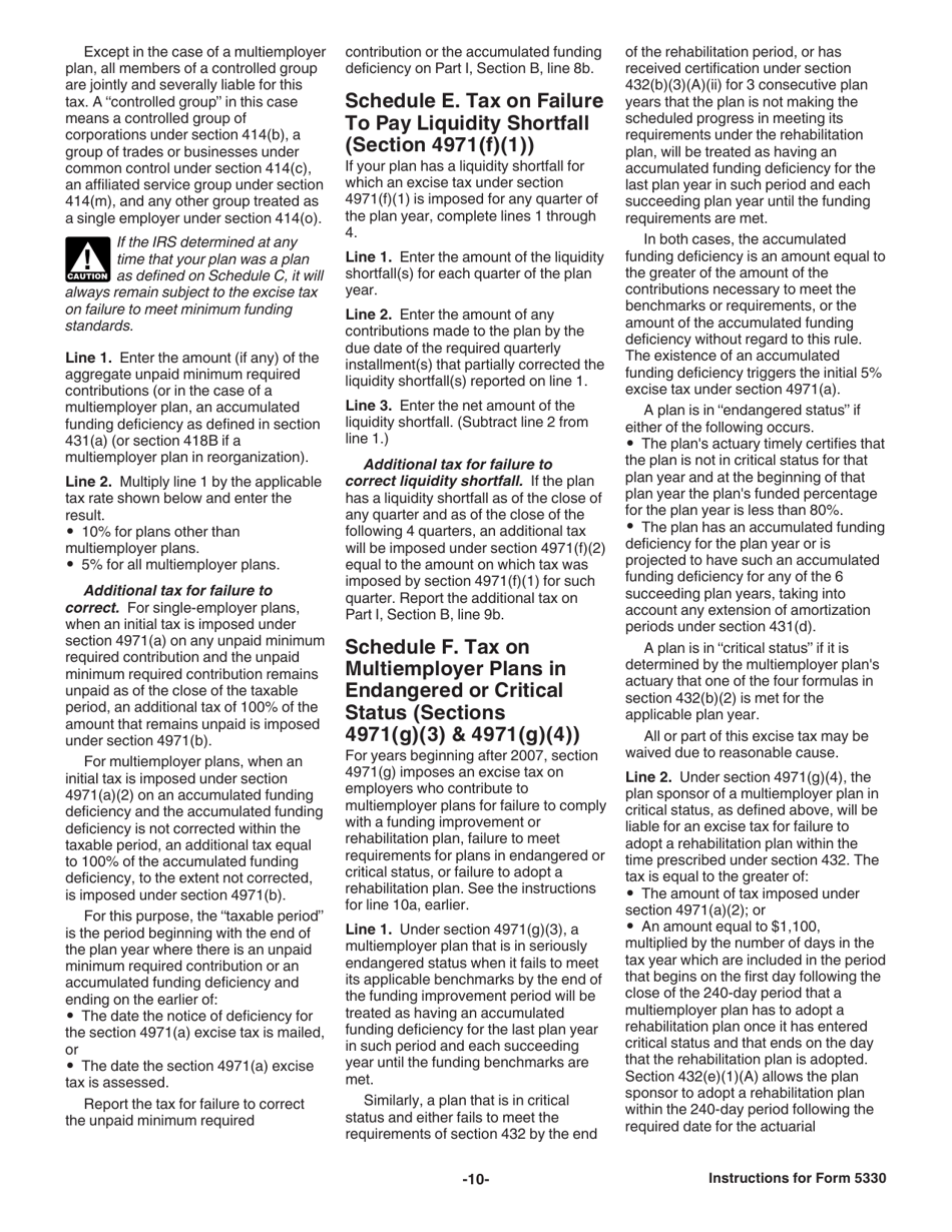 Instructions for IRS Form 5330 Return of Excise Taxes Related to Employee Benefit Plans, Page 10