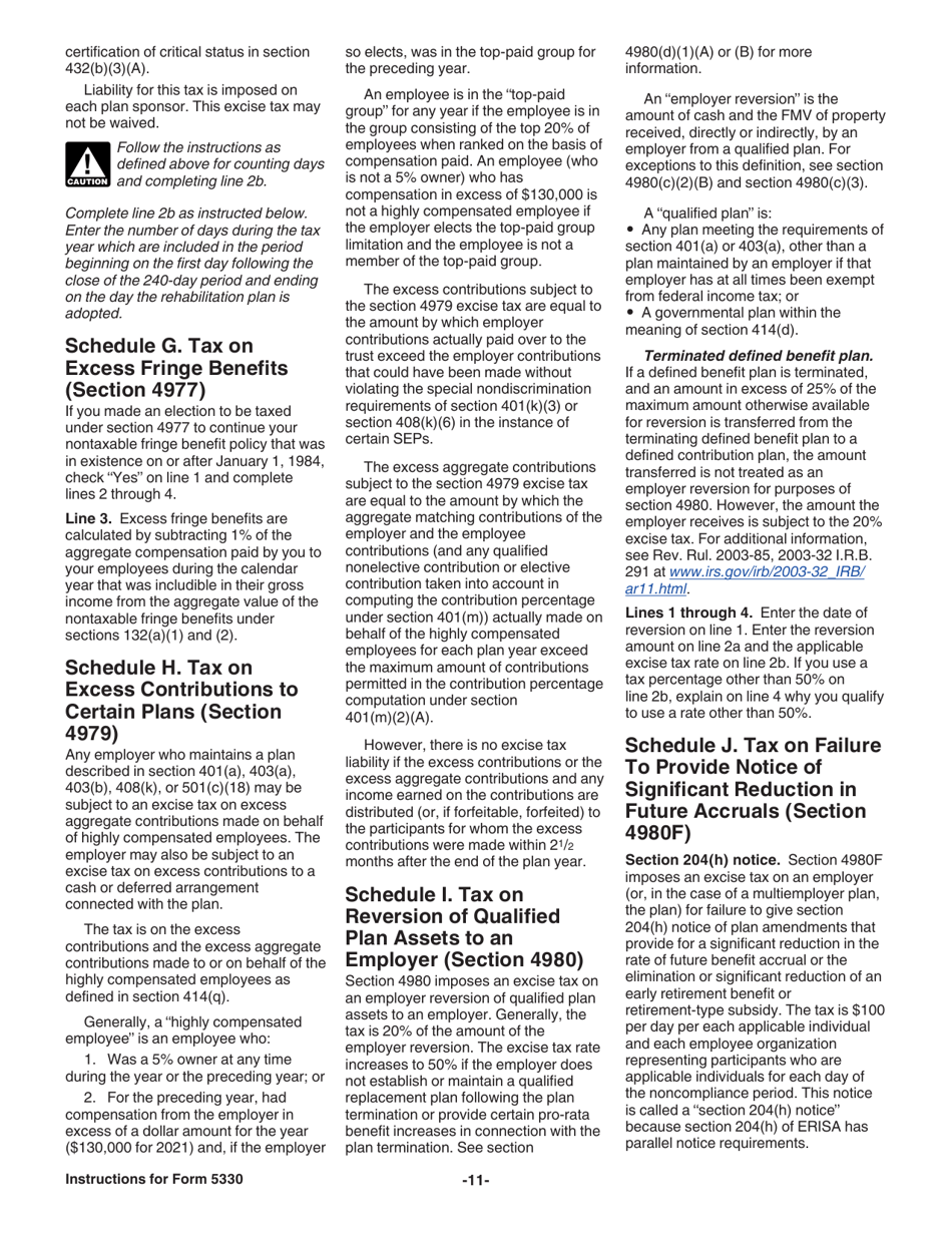 Instructions for IRS Form 5330 Return of Excise Taxes Related to Employee Benefit Plans, Page 11