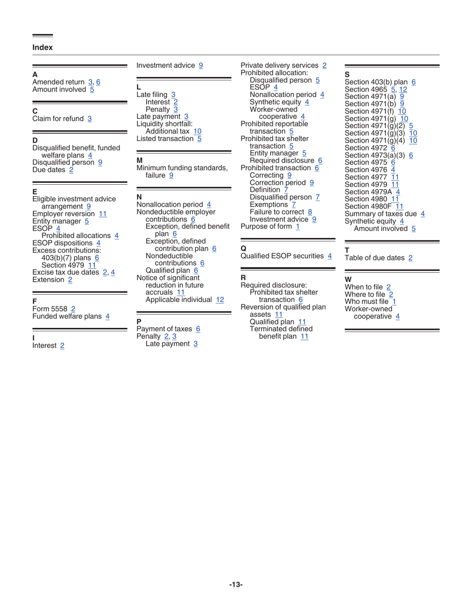 Instructions for IRS Form 5330 Return of Excise Taxes Related to Employee Benefit Plans, Page 13