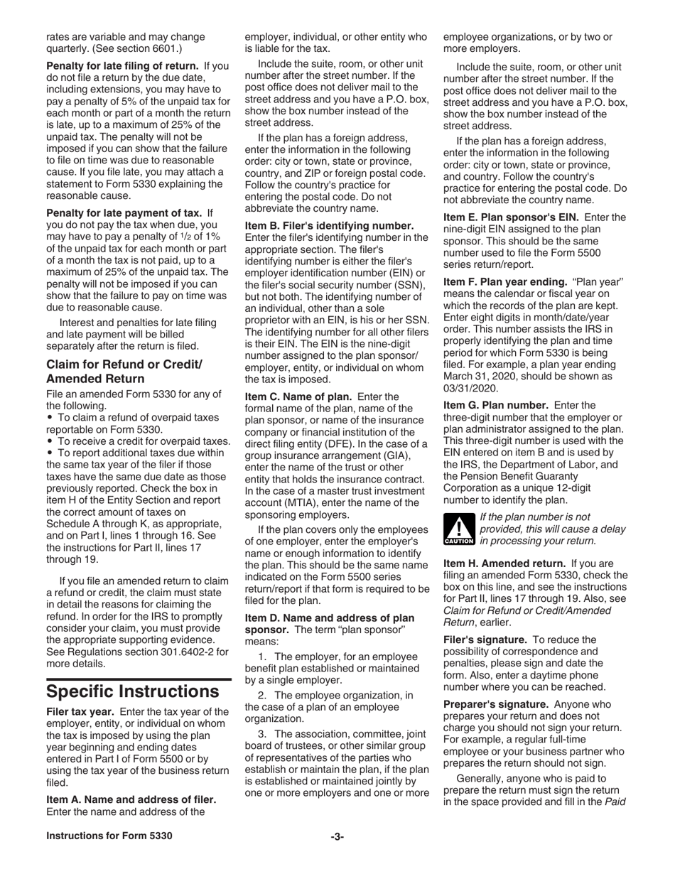 Instructions for IRS Form 5330 Return of Excise Taxes Related to Employee Benefit Plans, Page 3