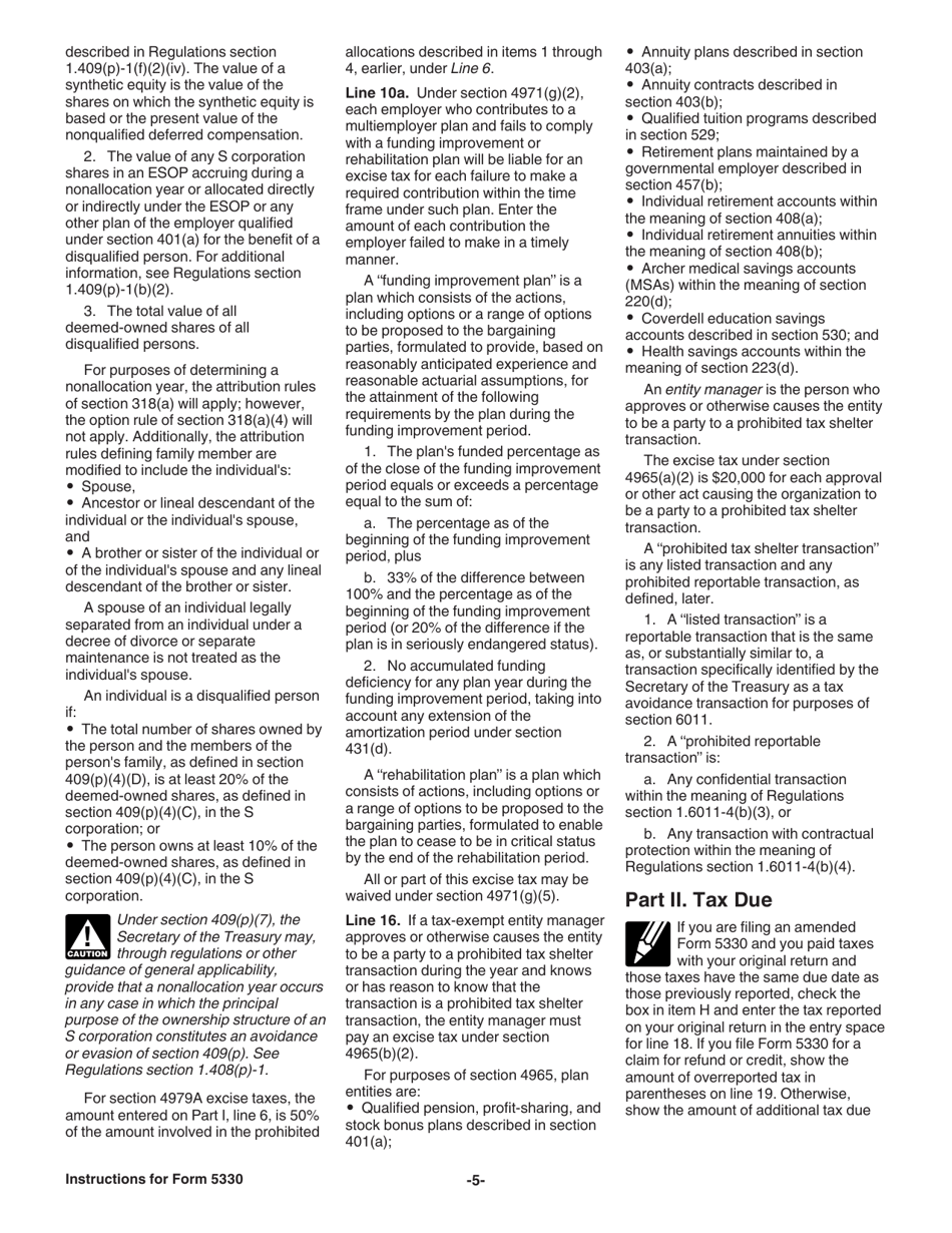 Instructions for IRS Form 5330 Return of Excise Taxes Related to Employee Benefit Plans, Page 5
