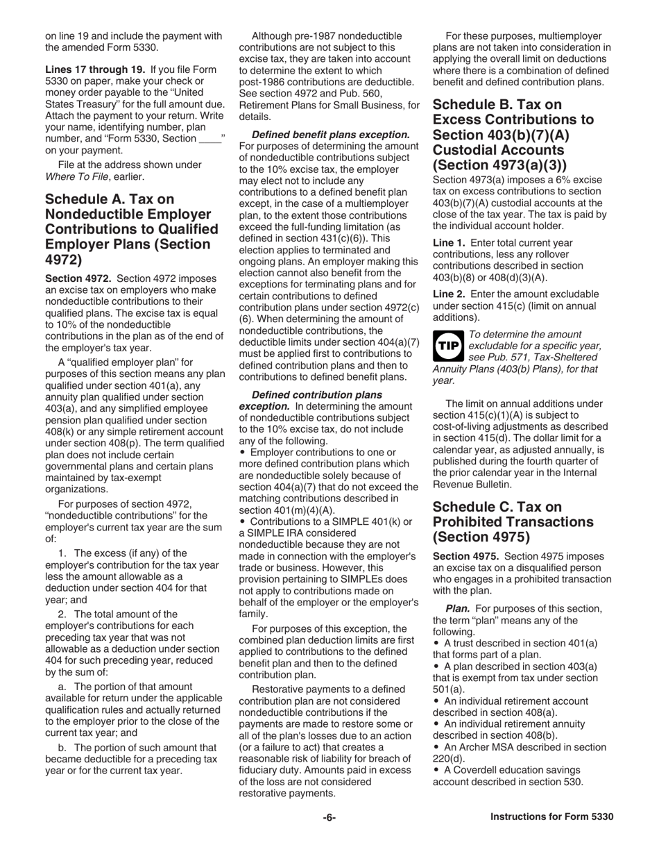 Instructions for IRS Form 5330 Return of Excise Taxes Related to Employee Benefit Plans, Page 6